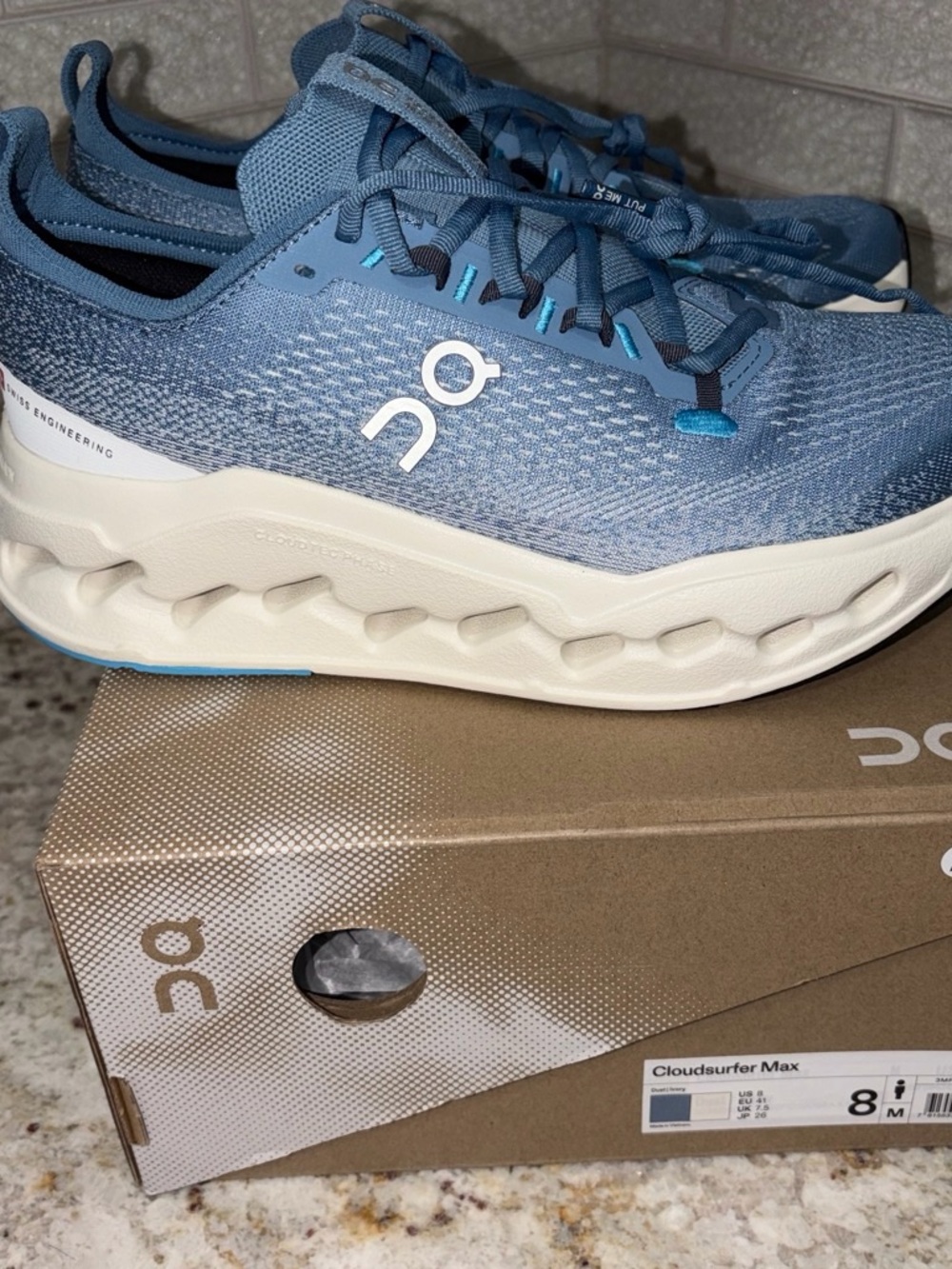 On Cloudsurfer Max Running Shoes - Dusk Blue & Ivory